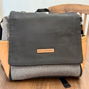 Petunia Pickle Bottom Black, Gray and Tan Canvas Messenger Backpack
